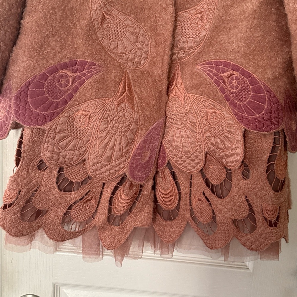 Chole Women's Rose Pink Wool Blend Embroidered Coat - Picture 4 of 10